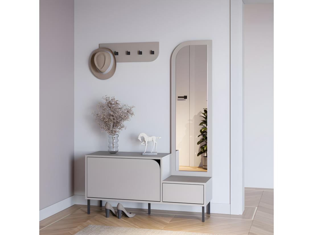 vente unique Silvar - Meuble d'entrée 2 portes avec miroir et portant en bois et métal H172cm - Beige