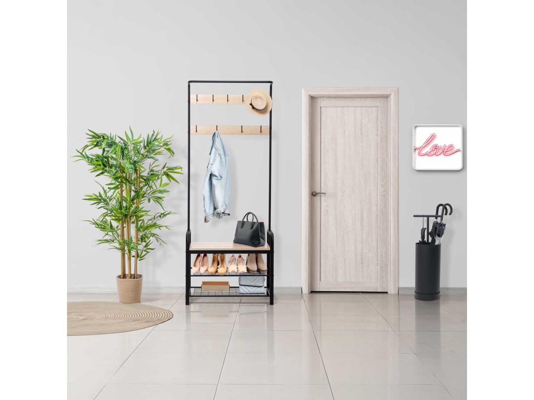 Vente Unique Sirsa - Cintre Autoportant Avec Banc Et Compartiment à Chaussures Intégrés