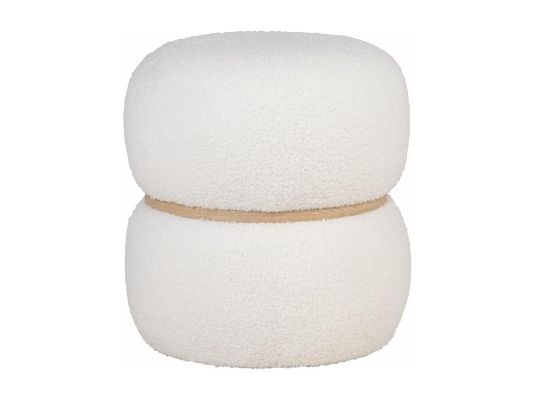 Vente Unique SNOVIK - Pouf Rond En Tissu Bouclé Blanc Ceinturé En MDF