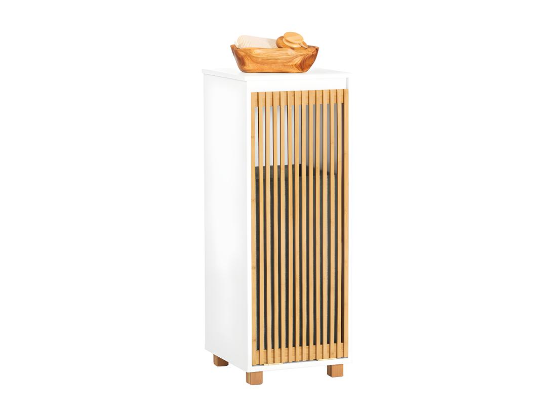 Vente Unique SoBuy Armoire à Linge Meuble Bas De Salle De Bain Meuble De Rangement Avec 1 Panier à Linge Amovible Corbeille à Linge Porte En Bambou 32x33x85 Cm BZR126-W