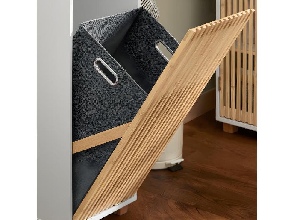 Vente Unique SoBuy Armoire à Linge Meuble Bas De Salle De Bain Meuble De Rangement Avec 1 Panier à Linge Amovible Corbeille à Linge Porte En Bambou 32x33x85 Cm BZR126-W