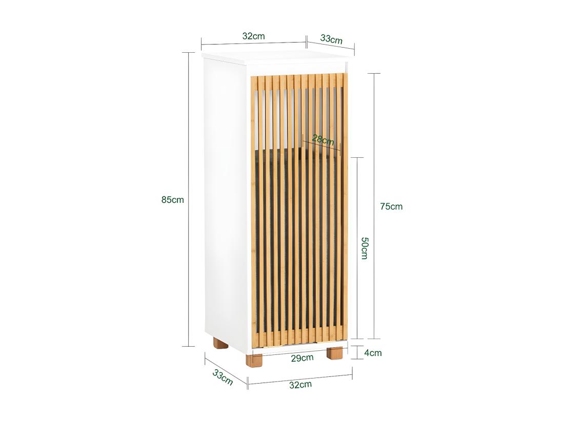 vente unique SoBuy Armoire à Linge Meuble Bas de Salle de Bain Meuble de Rangement avec 1 Panier à Linge Amovible Corbeille à Linge Porte en Bambou 32x33x85 cm BZR126-W