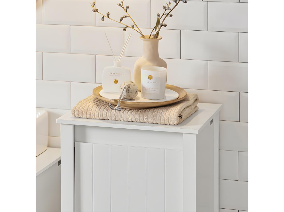 Vente Unique SoBuy BZR100-W Armoire à Linge Corbeille à Linge Meuble Bas De Salle De Bain Meuble De Rangement Avec 1 Panier à Linge Amovible Blanc