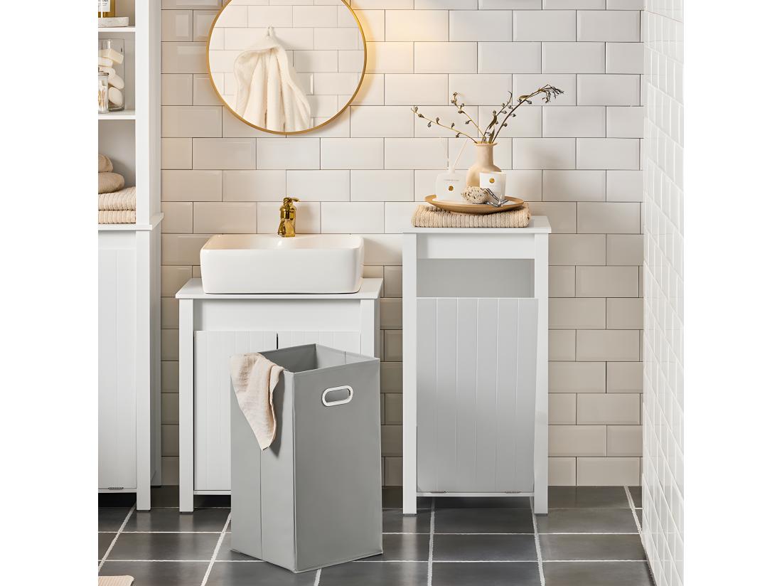vente unique SoBuy BZR100-W Armoire à Linge Corbeille à Linge Meuble Bas de Salle de Bain Meuble de Rangement avec 1 Panier à Linge Amovible Blanc