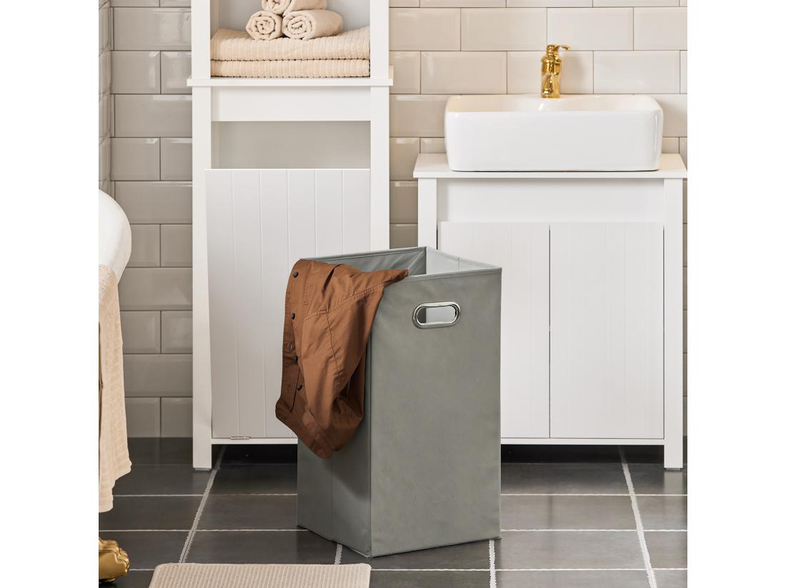 Vente Unique SoBuy BZR102-W Meuble Colonne De Salle De Bain Armoire Haute Colonne De Rangement Meuble Salle De Bain 3 Étagères 1 Panier à Linge Amovible