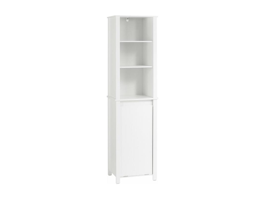 vente unique SoBuy BZR102-W Meuble Colonne de Salle de Bain Armoire Haute Colonne de Rangement Meuble Salle de Bain 3 Étagères 1 Panier à Linge Amovible