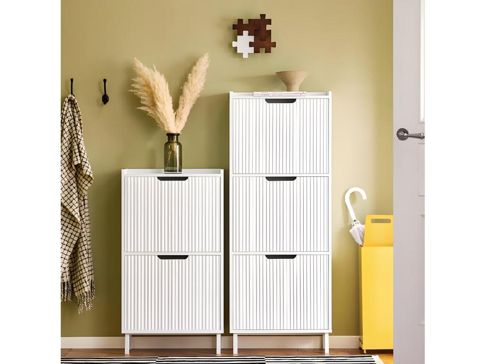 Vente Unique SoBuy FSR177-W Meuble à Chaussures Armoire à Chaussures Meuble Rangement Chaussures 2 Portes Abattantes Meuble D'Entrée Coffre Rangement Pour Chaussures Blanc