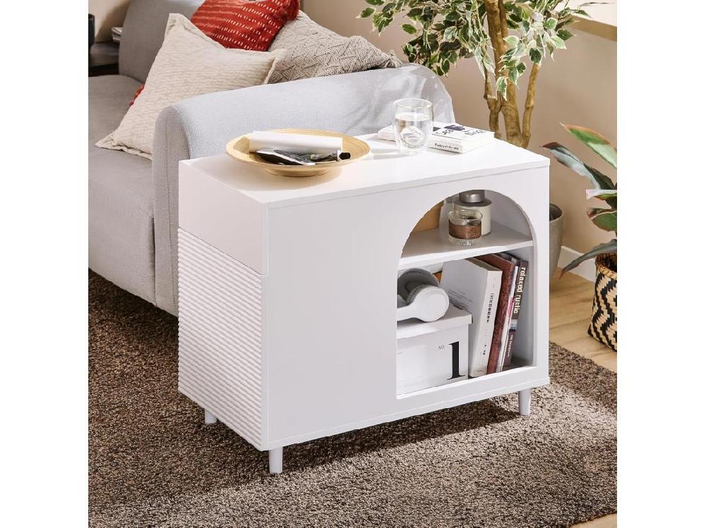 Vente Unique SoBuy Table D’Appoint Bout De Canapé De Salon Table à Café Caisson De Bureau Avec 1 Tiroir 1 Porte Et Compartiments Blanc 70 X 35 X 60 Cm FBT135-W
