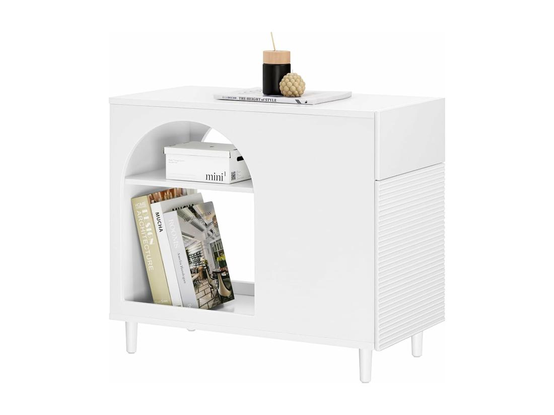 vente unique SoBuy Table d’Appoint Bout de Canapé de Salon Table à Café Caisson de Bureau avec 1 Tiroir 1 Porte et Compartiments Blanc 70 x 35 x 60 cm FBT135-W