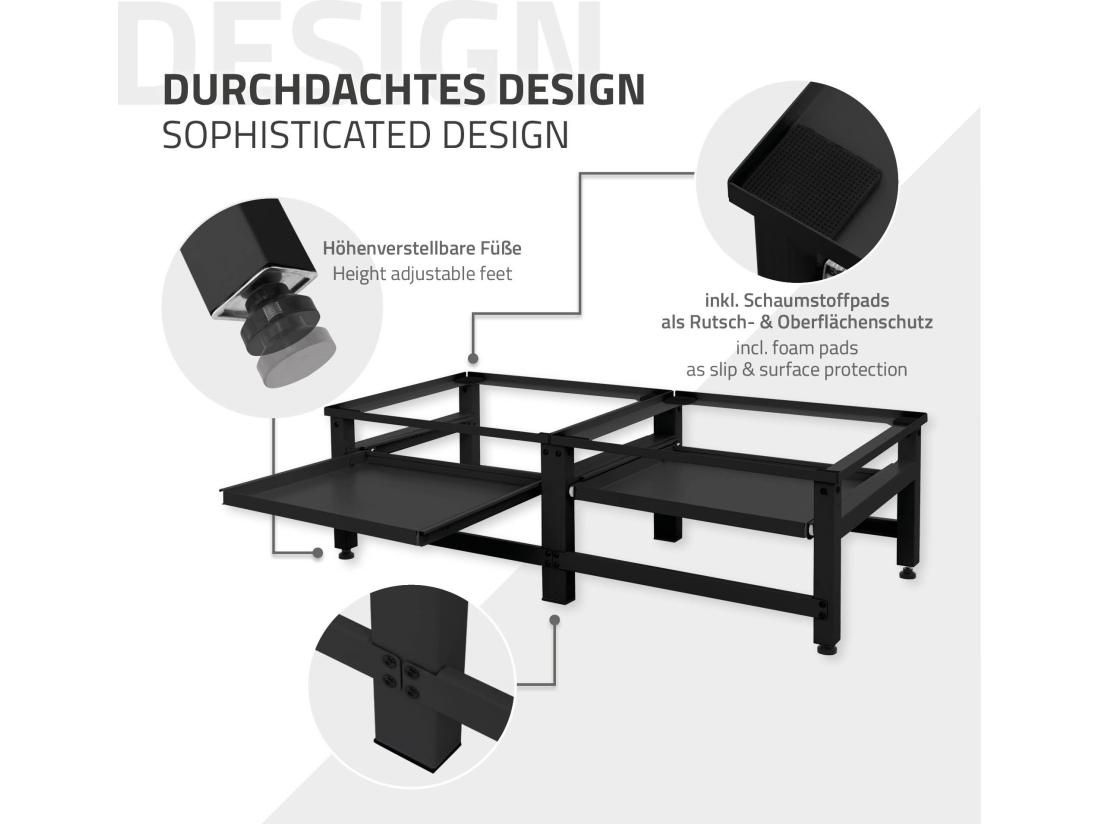 Vente Unique Socle Machine à Laver Double Avec étagère Base Sèche-linge Noir ML-DESIGN
