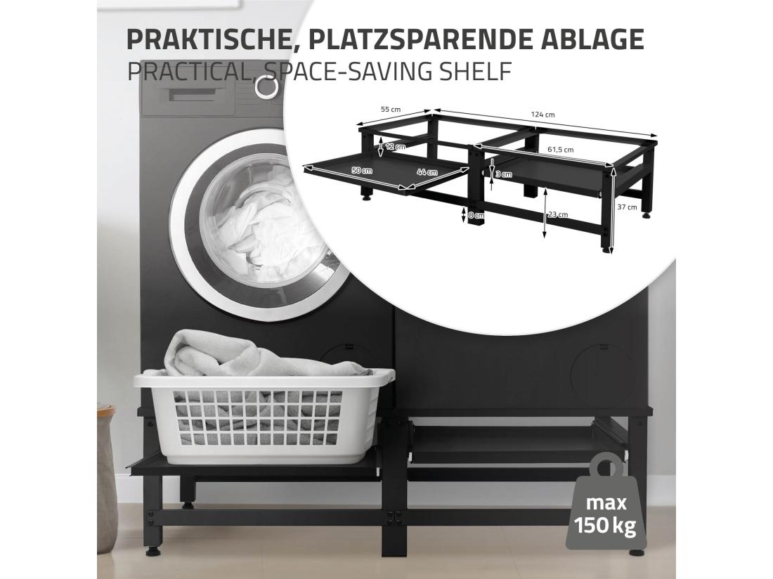 Vente Unique Socle Machine à Laver Double Avec étagère Base Sèche-linge Noir ML-DESIGN