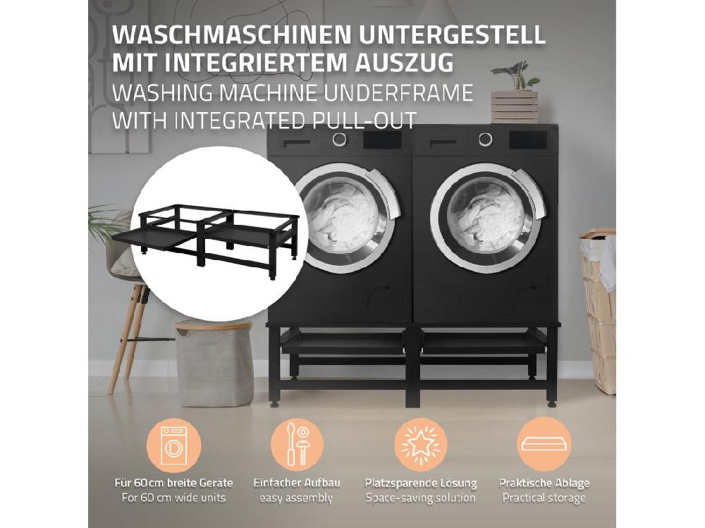 vente unique Socle machine à laver double avec étagère base sèche-linge noir ML-DESIGN
