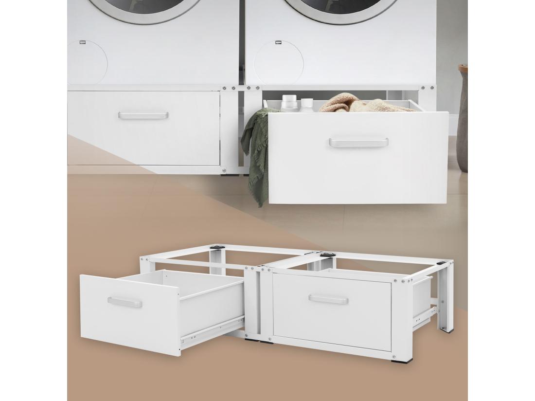 Vente Unique Socle Machine à Laver Double Avec Tiroirs Base Sèche-linge Blanc ML-DESIGN
