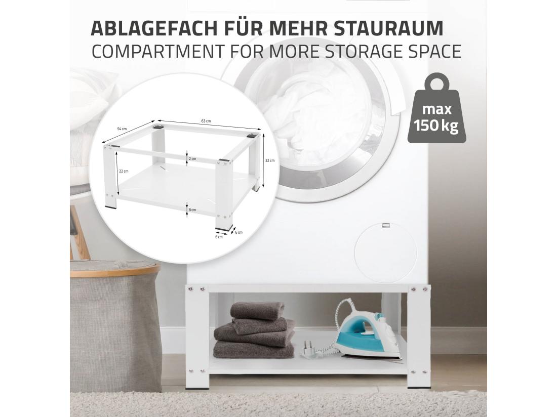 Vente Unique Socle Pour Machine à Laver En Acier Blanc Accessoire Avec étagère ML-Design