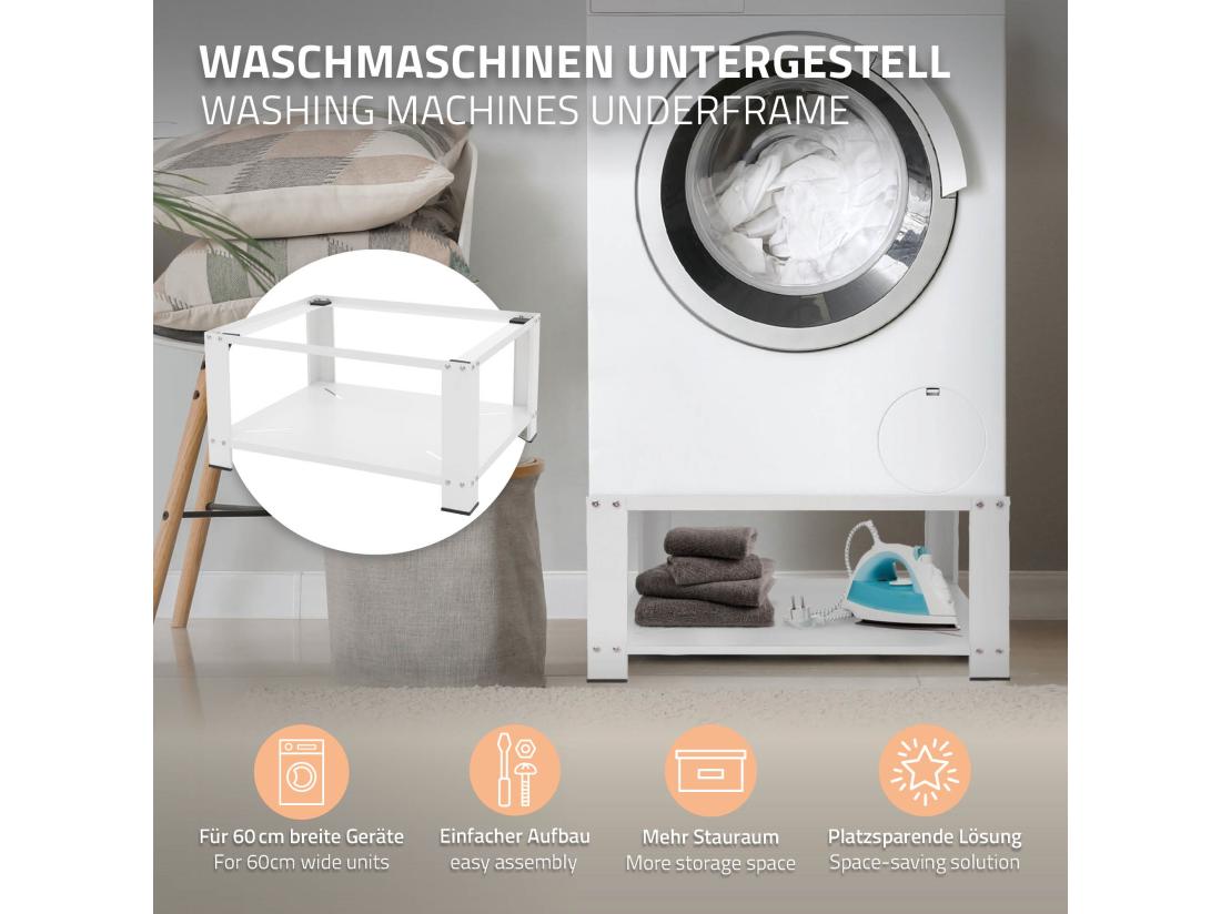 Vente Unique Socle Pour Machine à Laver En Acier Blanc Accessoire Avec étagère ML-Design