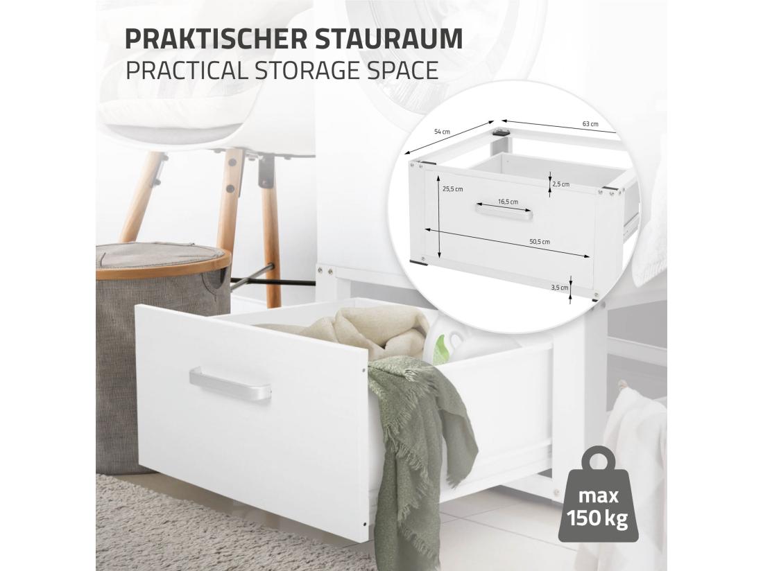 Vente Unique Socle Pour Machine à Laver En Acier Blanc Accessoire Avec Tiroir ML-Design