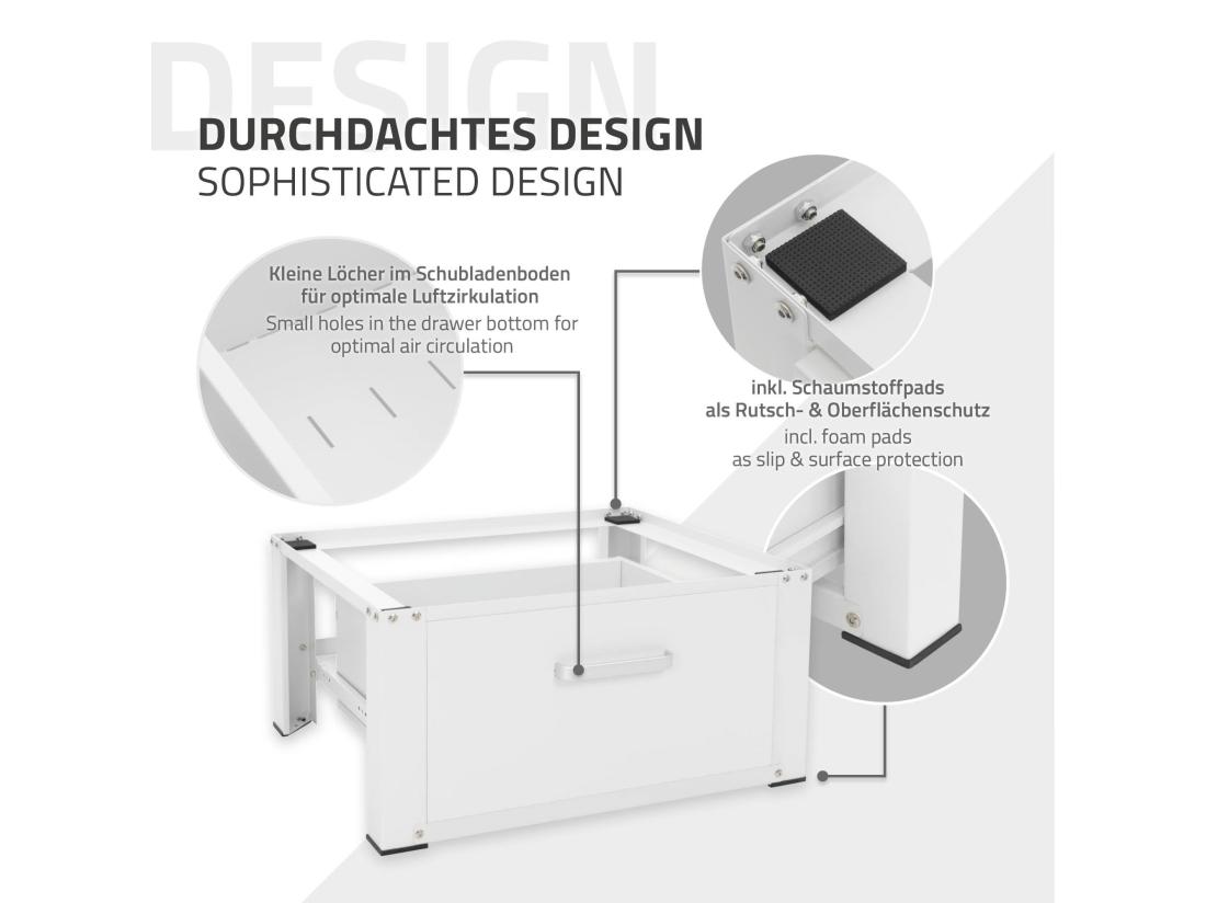 Vente Unique Socle Pour Machine à Laver En Acier Blanc Accessoire Avec Tiroir ML-Design