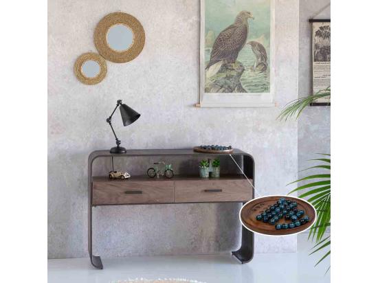 vente unique Solitaire en bois verre et marbre d30x2h