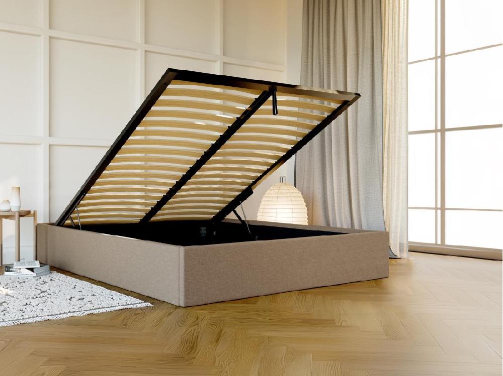 Vente Unique Sommier Coffre 140 X 190 Cm En Tissu - Taupe - PONTOS De YSMÉE