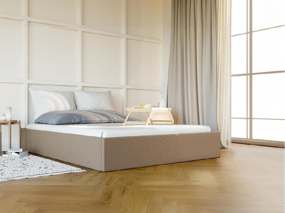 Vente Unique Sommier Coffre 140 X 190 Cm En Tissu - Taupe - PONTOS De YSMÉE