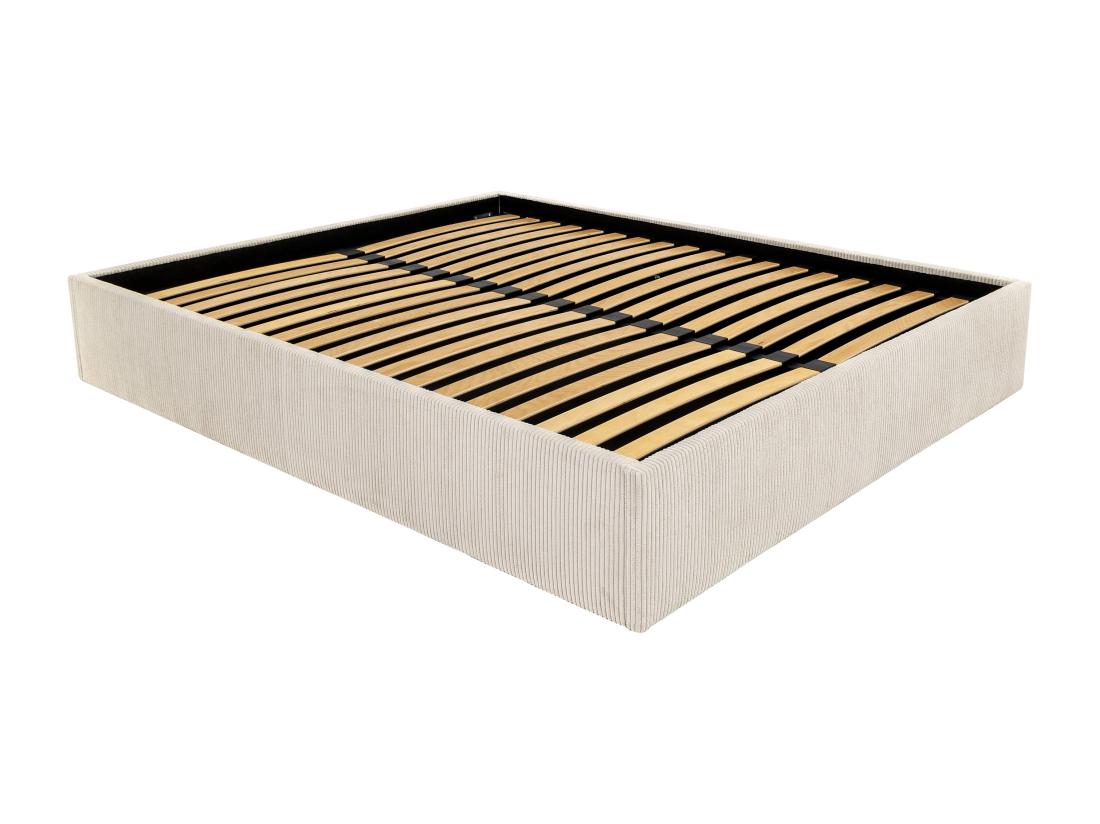 Vente Unique Sommier Coffre 140 X 190 Cm En Velours Côtelé - Crème - PONTOS II De YSMÉE