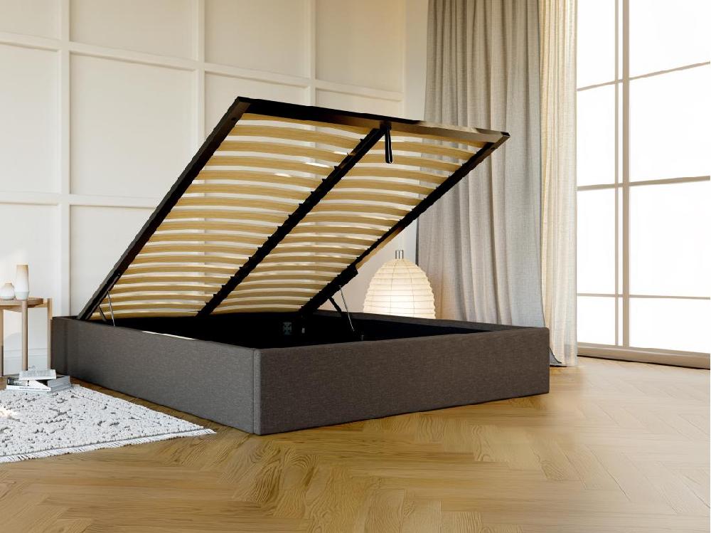 Vente Unique Sommier Coffre 160 X 200 Cm En Tissu - Gris Anthracite - PONTOS De YSMÉE