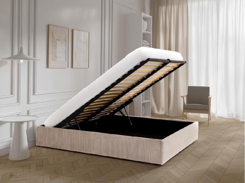 Vente Unique Sommier Coffre 160 X 200 Cm En Velours Côtelé - Crème - PONTOS II De YSMÉE