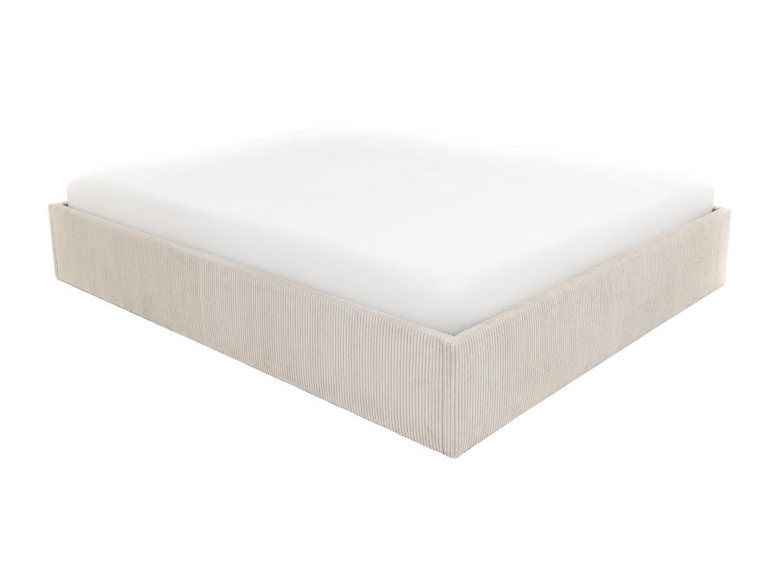 Vente Unique Sommier Coffre 160 X 200 Cm En Velours Côtelé - Crème - PONTOS II De YSMÉE