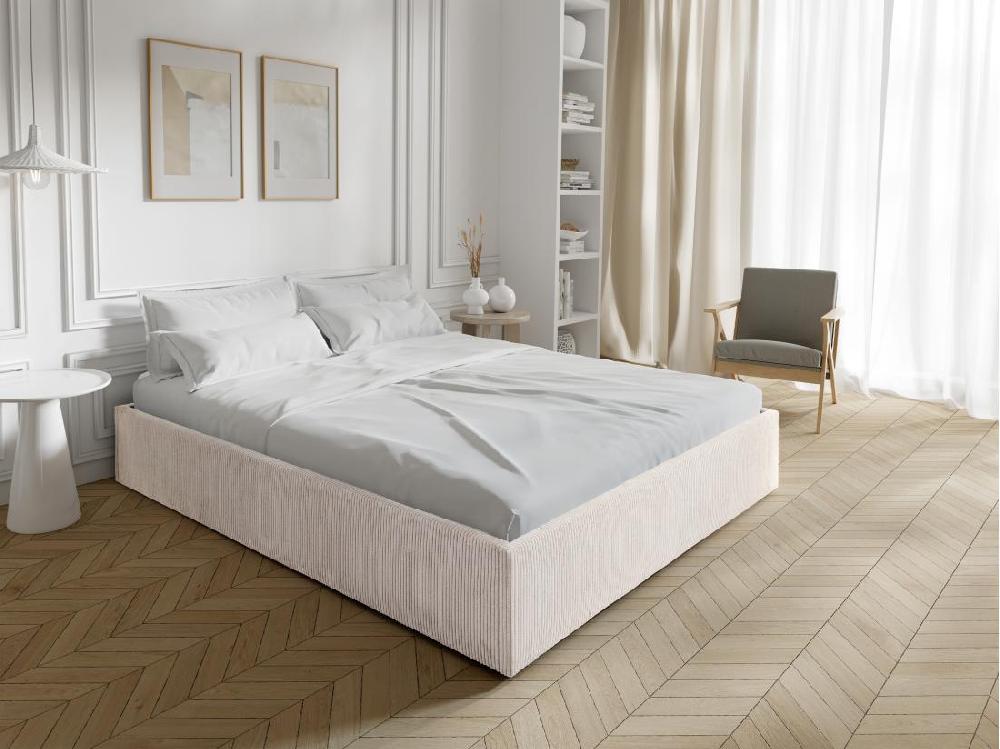 vente unique Sommier coffre 160 x 200 cm en velours côtelé - Crème - PONTOS II de YSMÉE