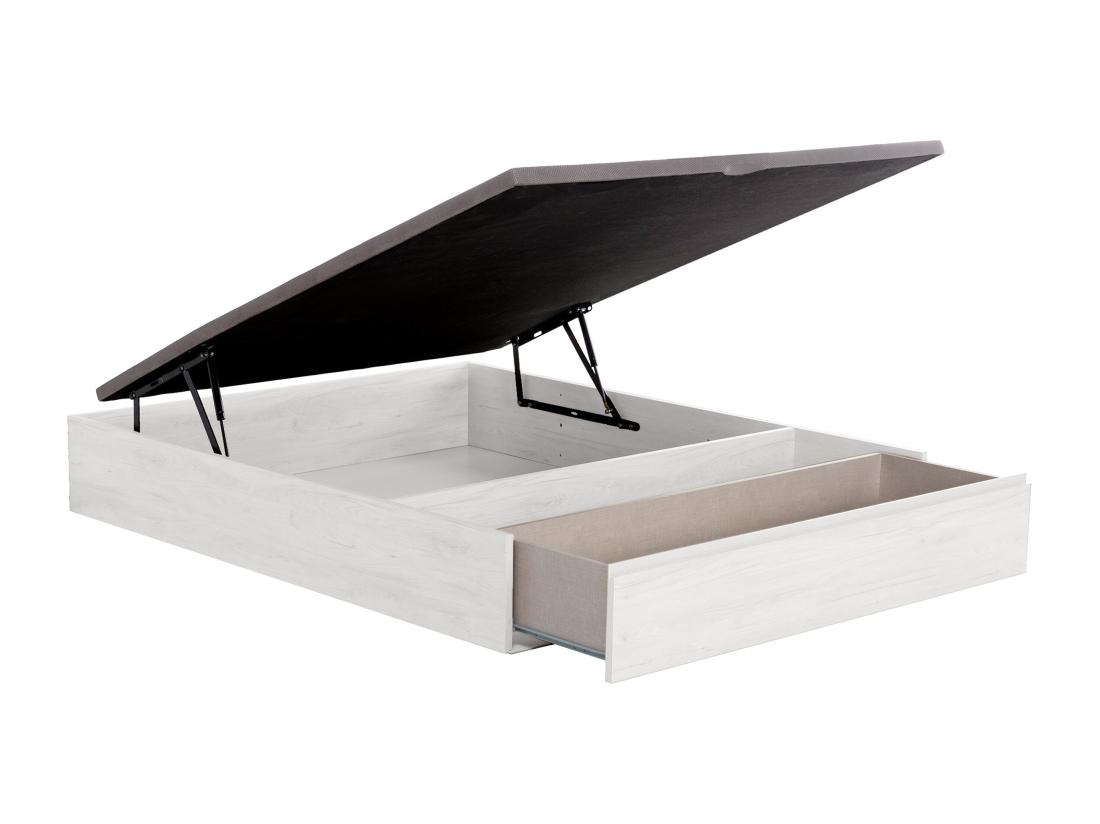 Vente Unique Sommier Coffre Avec Tiroir 140 X 190 Cm - Blanc - HESTIA De YSMÉE