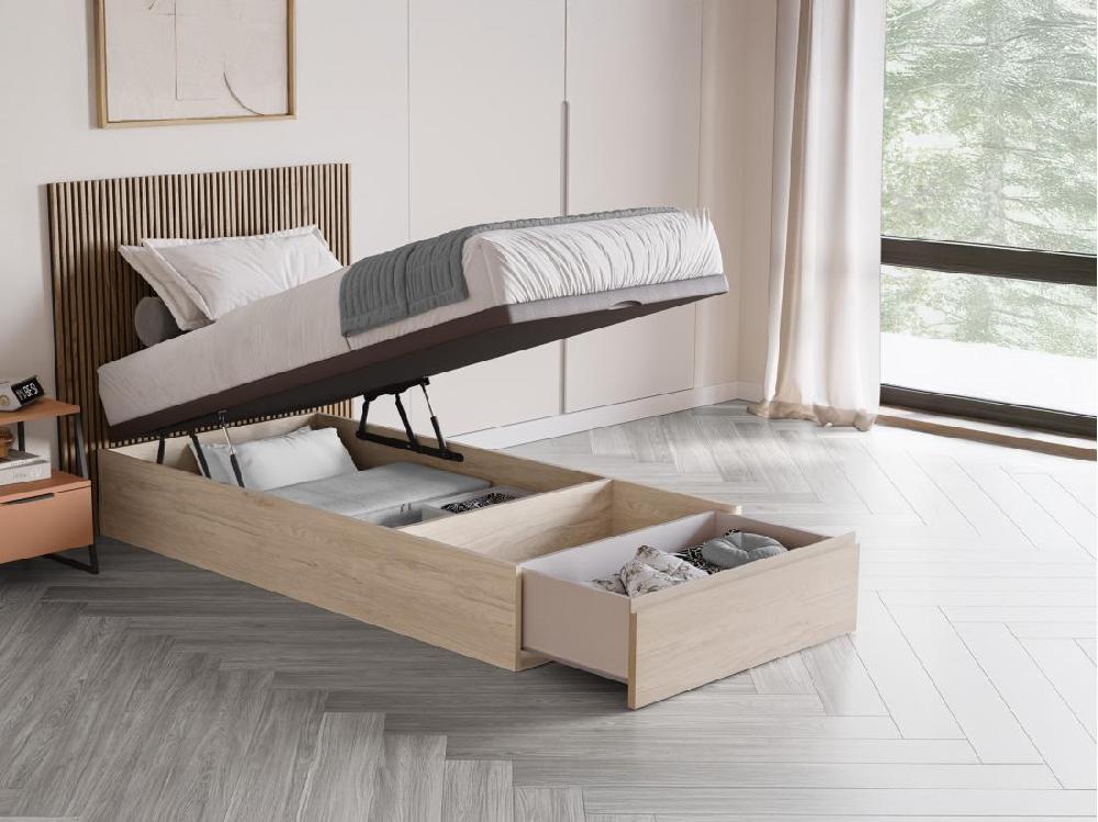 vente unique Sommier coffre avec tiroir 90 x 200 cm - Naturel clair - HESTIA de YSMÉE