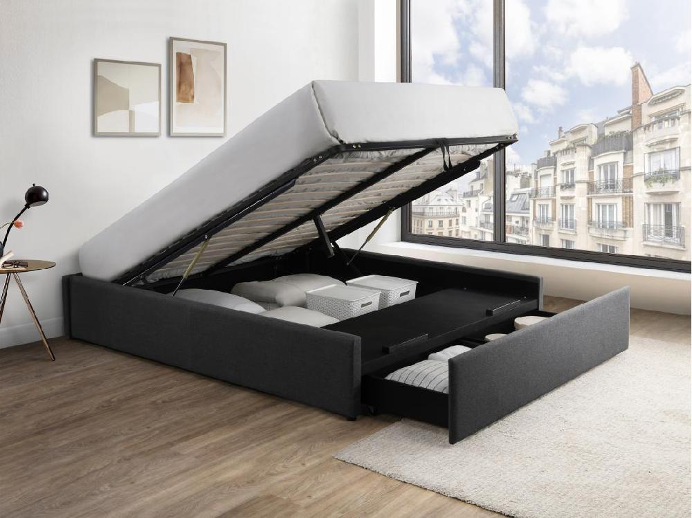 Vente Unique Sommier Coffre Et Tiroir 140 X 190 Cm - Gris Anthracite - OSLA De YSMÉE