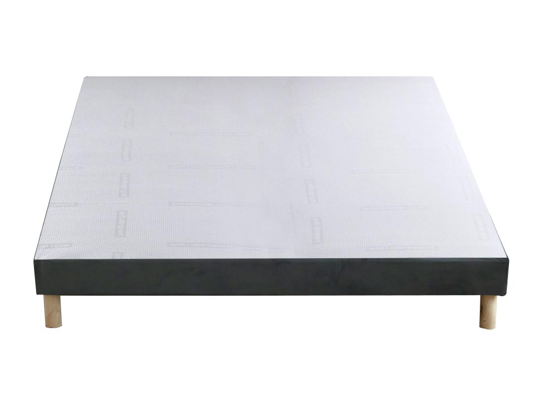 Vente Unique Sommier Déco Tapissier 140 X 190 Cm Velours Gris - SOBEK De YSMÉE