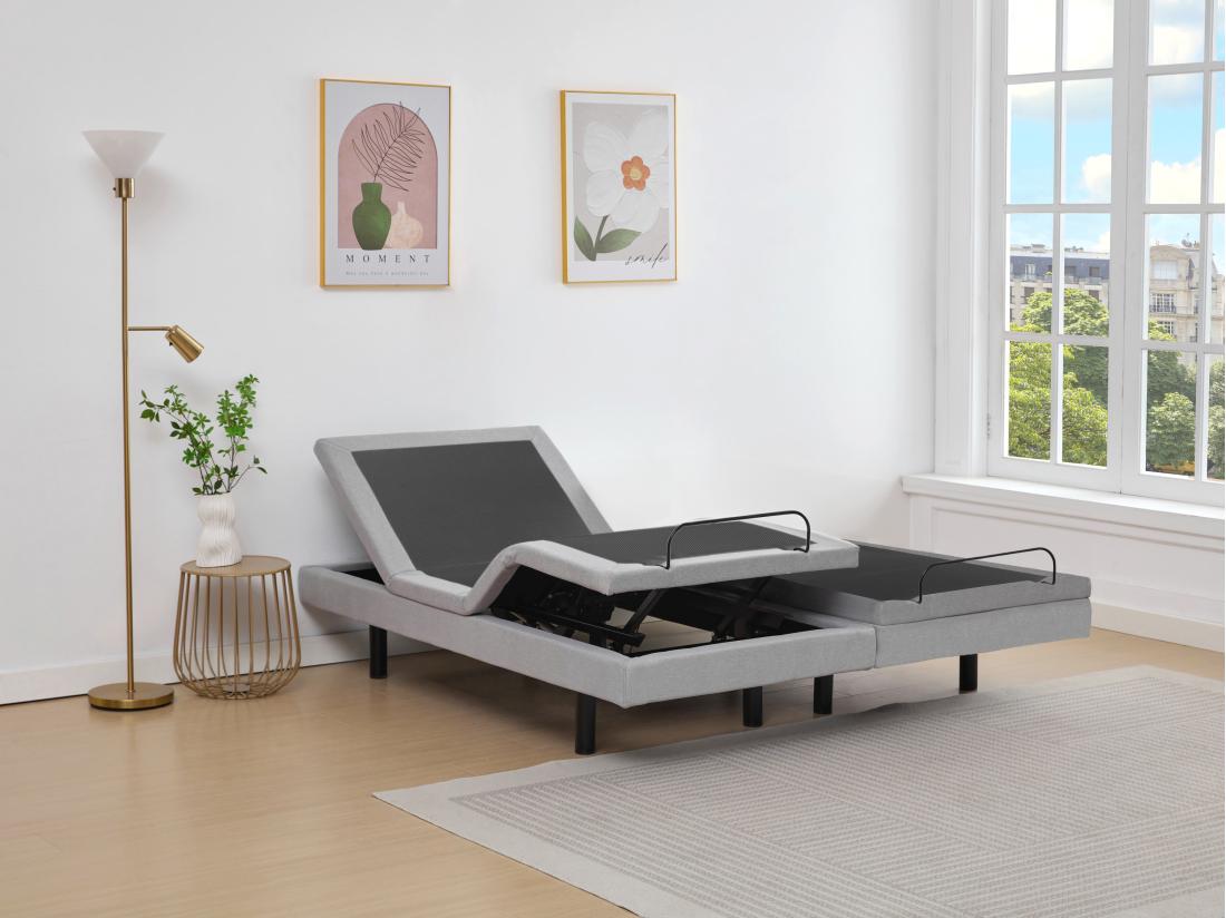 vente unique Sommier électrique de relaxation déco - 2 x 90 x 200 cm - Tissu - Gris - ALPANA de YSMÉE
