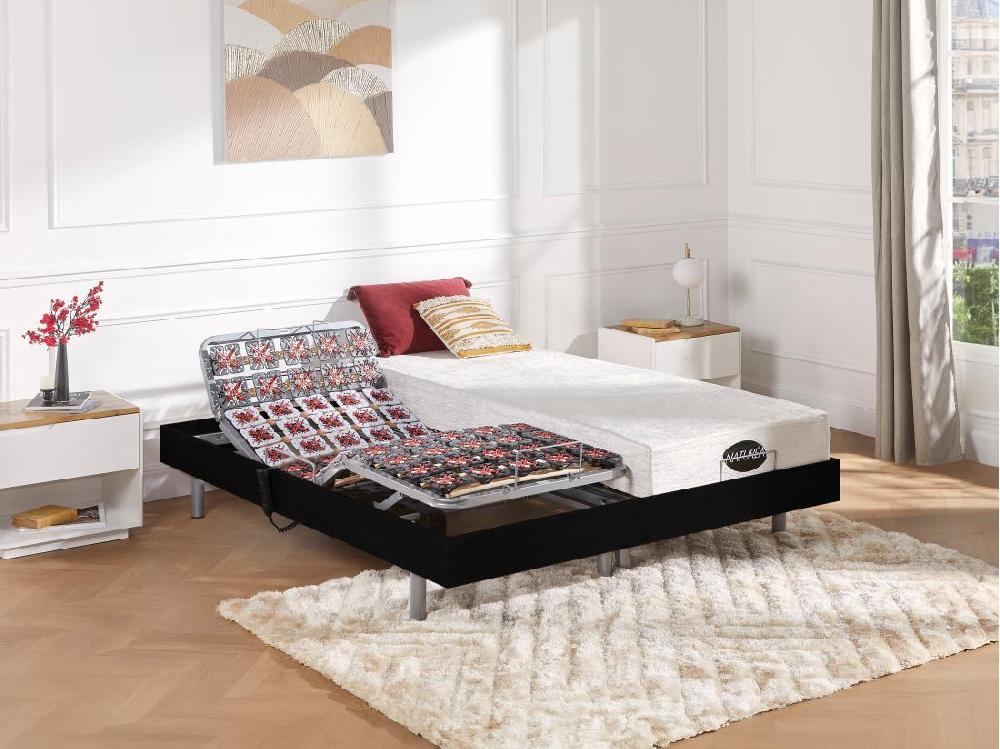 Vente Unique Sommier électrique De Relaxation Déco 2x48 Plots - 2 X 70 X 190 Cm - Noir - NAFURI De DREAMEA