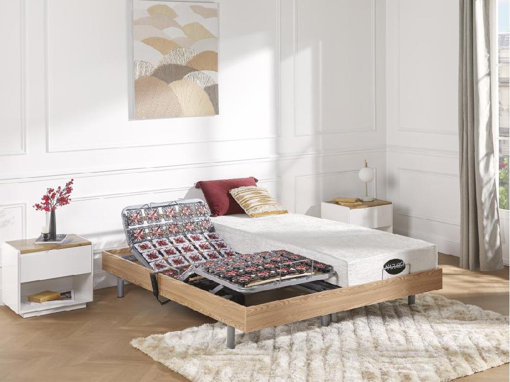 Vente Unique Sommier électrique De Relaxation Déco 2x65 Plots - 2 X 80 X 200 Cm - Chêne Naturel - NAFURI De DREAMEA