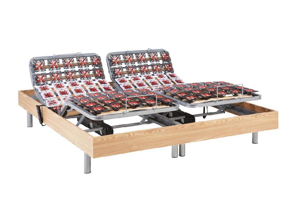 Vente Unique Sommier électrique De Relaxation Déco 2x65 Plots - 2 X 80 X 200 Cm - Chêne Naturel - NAFURI De DREAMEA