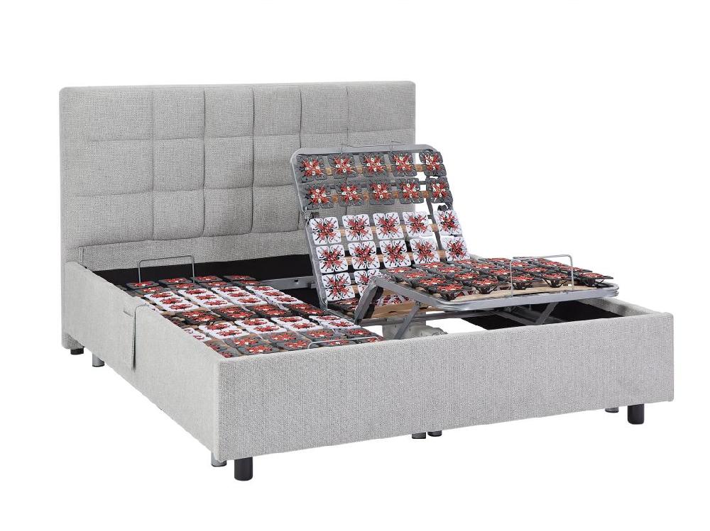 Vente Unique Sommier électrique De Relaxation Déco 2x65 Plots - 2 X 80 X 200 Cm - Tissu - Gris - PITUS De DREAMEA