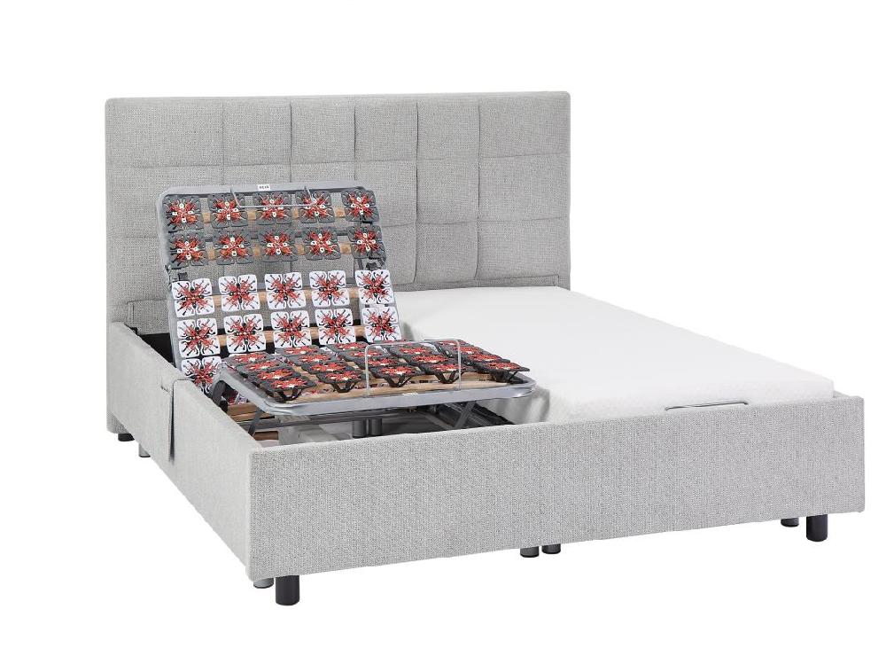 Vente Unique Sommier électrique De Relaxation Déco 2x65 Plots - 2 X 80 X 200 Cm - Tissu - Gris - PITUS De DREAMEA