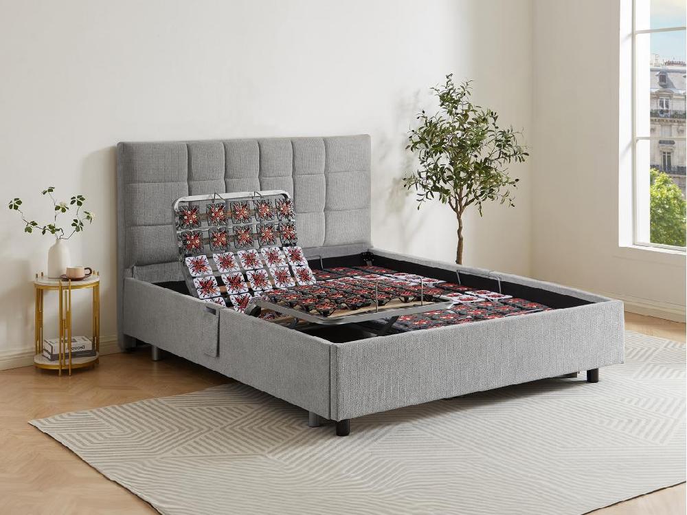vente unique Sommier électrique de relaxation déco 2x65 plots - 2 x 80 x 200 cm - Tissu - Gris - PITUS de DREAMEA