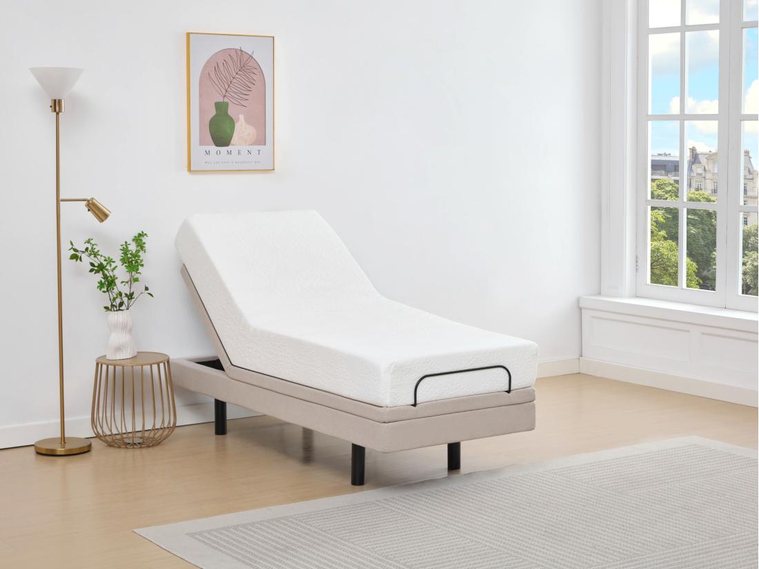 Vente Unique Sommier électrique De Relaxation Déco - 80 X 200 Cm - Tissu - Beige - ALPANA De YSMÉE