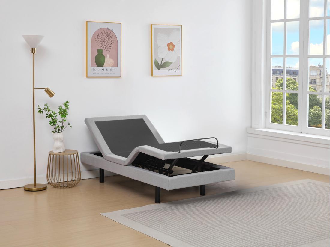 Vente Unique Sommier électrique De Relaxation Déco - 80 X 200 Cm - Tissu - Gris - ALPANA De YSMÉE