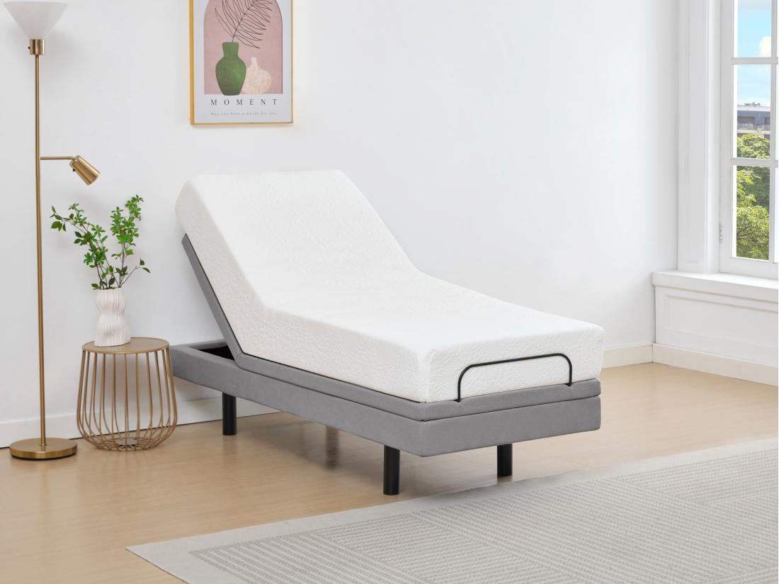 Vente Unique Sommier électrique De Relaxation Déco - 90 X 200 Cm - Tissu - Gris - ALPANA De YSMÉE