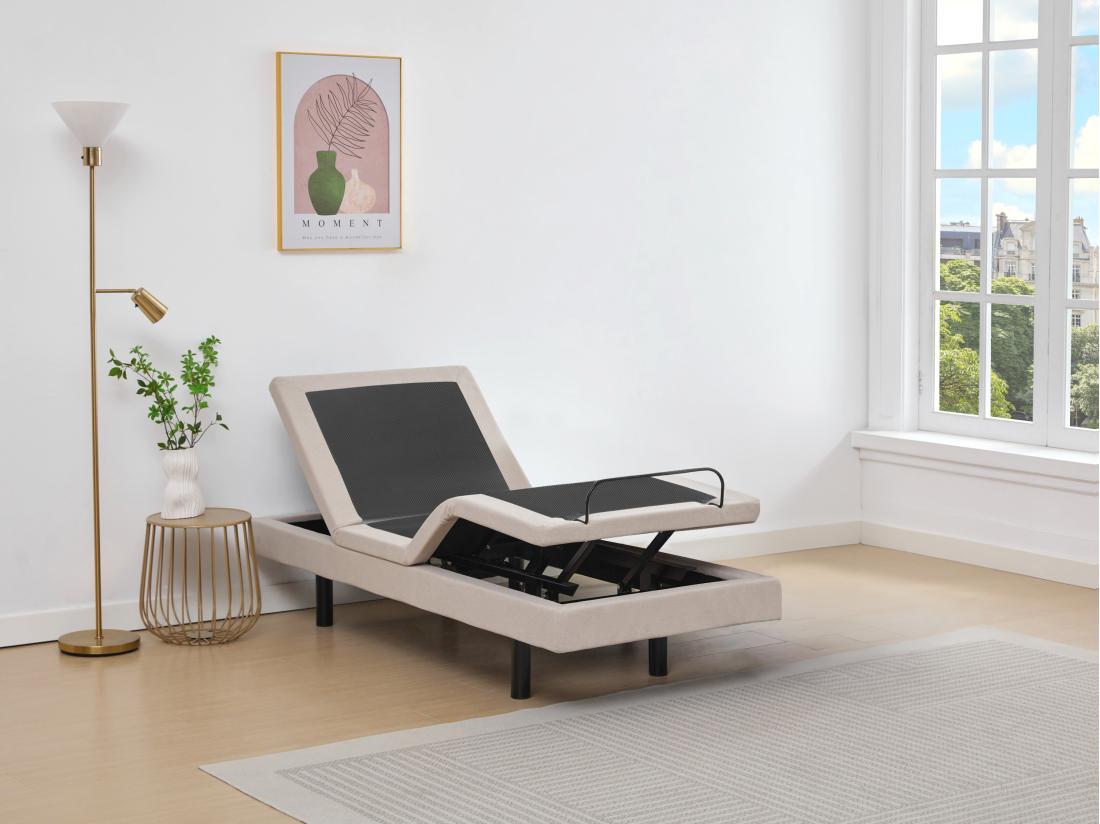 Vente Unique Sommier électrique De Relaxation Déco - 90 X 200 Cm - Tissu - Beige - ALPANA De YSMÉE