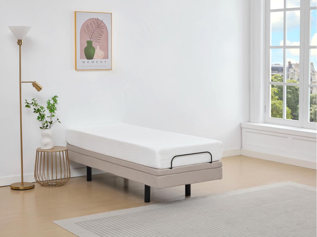vente unique Sommier électrique de relaxation déco - 90 x 200 cm - Tissu - Beige - ALPANA de YSMÉE