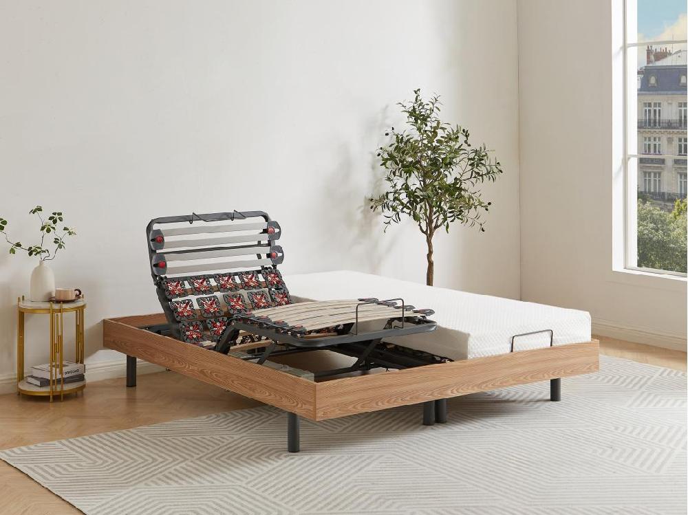 Vente Unique Sommier électrique De Relaxation Déco Lattes Et 2x25 Plots - 2 X 80 X 200 Cm - Chêne Naturel - CISERANO De DREAMEA