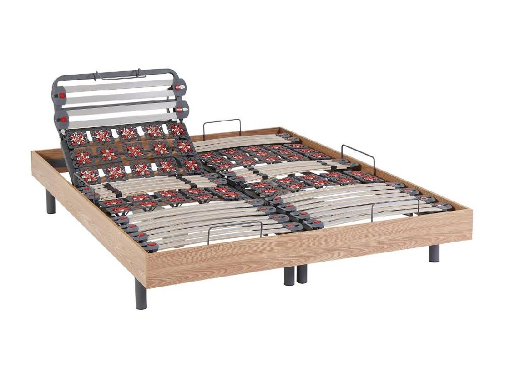 Vente Unique Sommier électrique De Relaxation Déco Lattes Et 2x25 Plots - 2 X 80 X 200 Cm - Chêne Naturel - CISERANO De DREAMEA