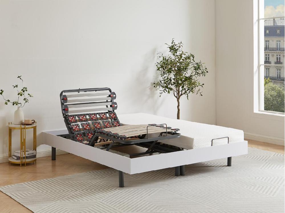 Vente Unique Sommier électrique De Relaxation Déco Lattes Et 2x30 Plots - 2 X 90 X 200 Cm - Blanc - CISERANO De DREAMEA