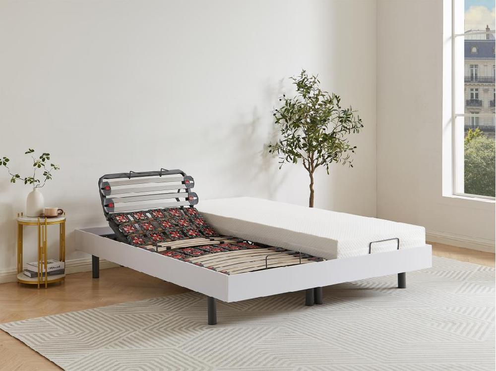 Vente Unique Sommier électrique De Relaxation Déco Lattes Et 2x30 Plots - 2 X 90 X 200 Cm - Blanc - CISERANO De DREAMEA