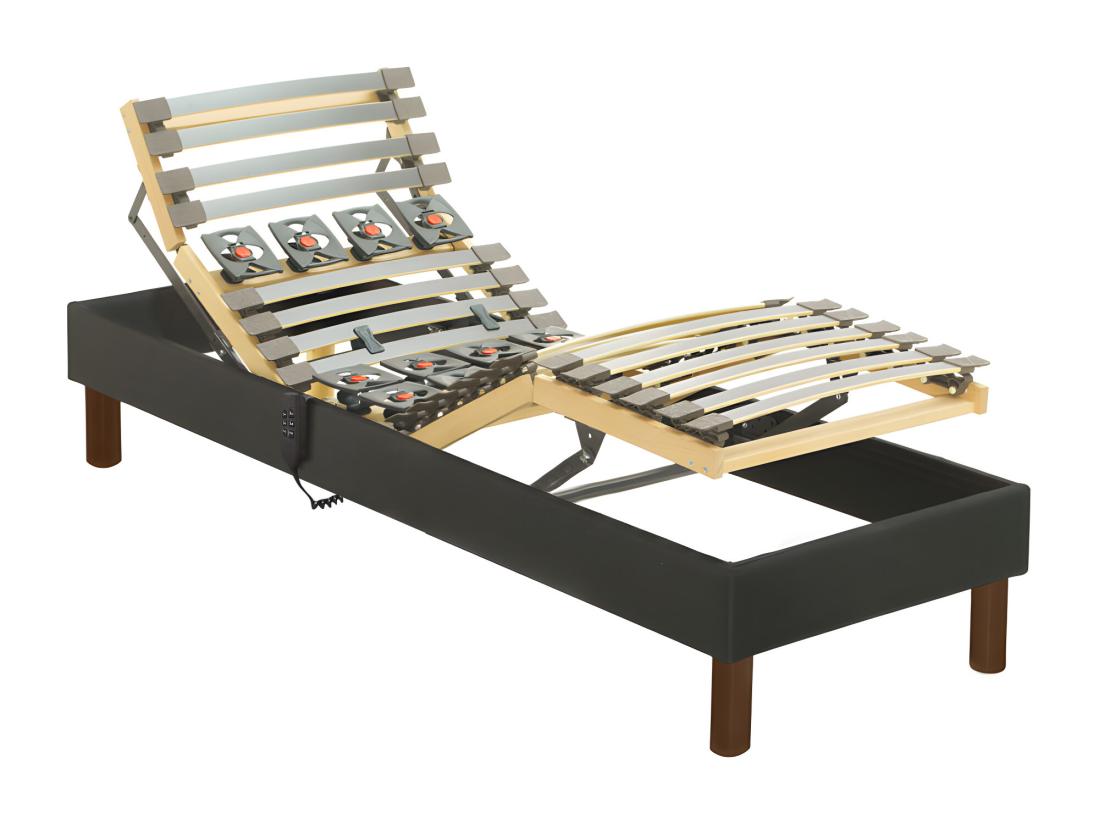 vente unique Sommier électrique de relaxation déco lattes et plots - 80 x 200 cm - Tissu - Anthracite - FORENZA de DREAMEA